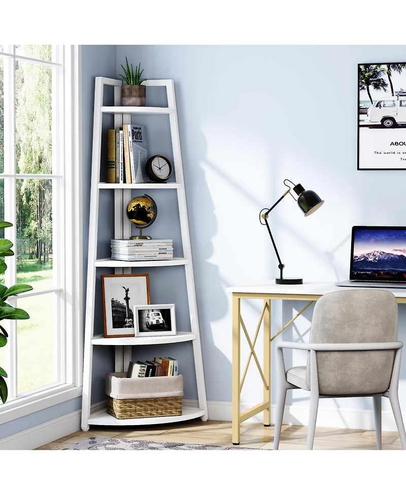 Tribesigns 5 Tier Industrial Corner Bookshelf Bookcase,70 inch Tall Shelf,Industrial Ladder Shelf Plant Stand