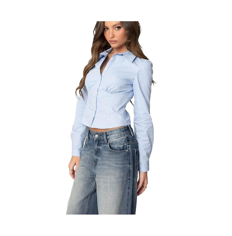 Edikted Womens Tailored Pinstripe Button Up Shirt