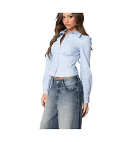 Edikted Womens Tailored Pinstripe Button Up Shirt