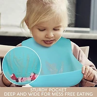 Sperric Baby Girls Silicone Bibs - Soft Bib with Food Catcher and Waterproof Material Adjustable Fit