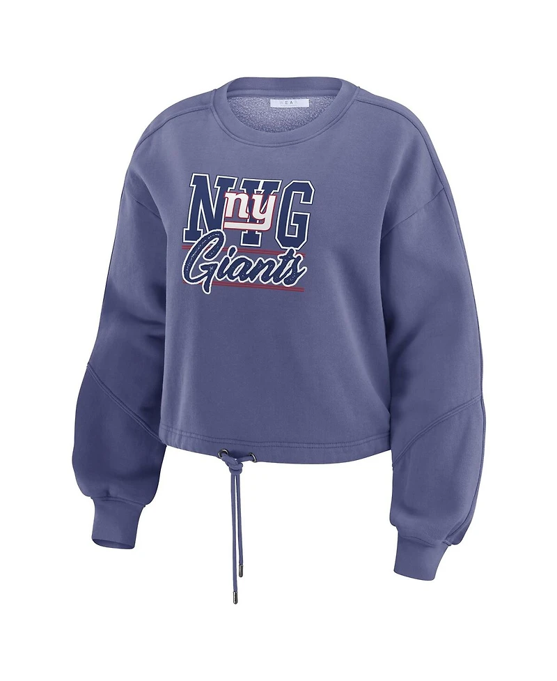 Wear by Erin Andrews Women's Royal New York Giants Washed Fleece Long Sleeve T-Shirt Shorts Lounge Set