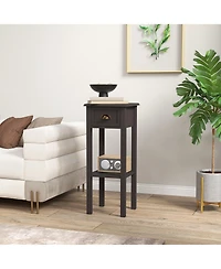 Homcom 2-Tier Side Table with Drawer Shelf for Living Room, Light