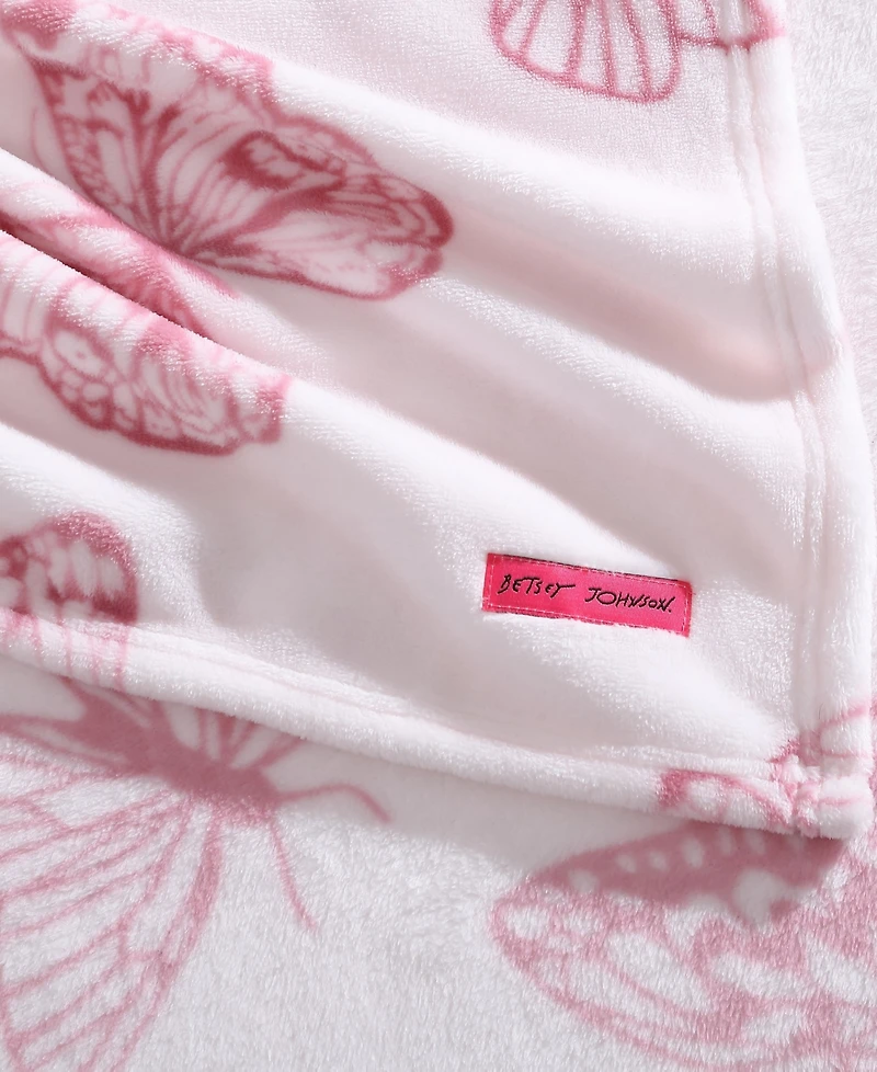 Betsey Johnson Malachite Butterfly Ultra Soft Plush Fleece Throw, 70" X 50"