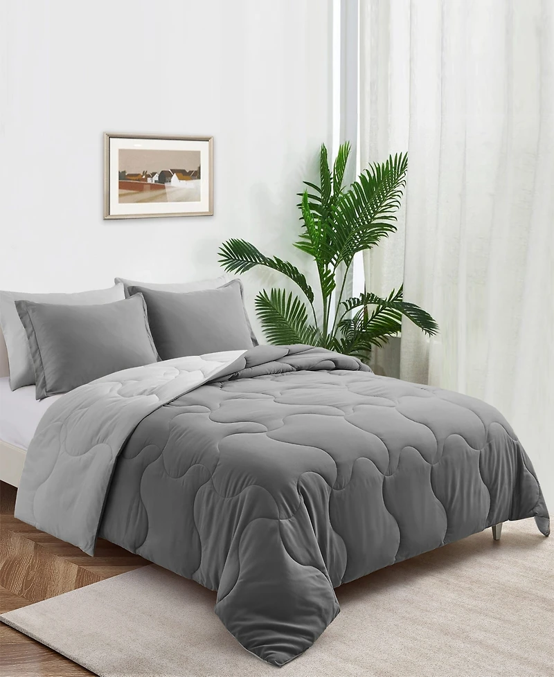 Unikome Lightweight Quilted Reversible Down Alternative Comforter Set, 3 Piece