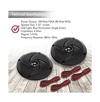 Pyle 5.25" Waterproof Marine Led Speakers - Low Profile, 2-Way, 180W (PLMRS53BL), Blue Led