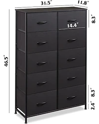 Wlive 10-Drawer Dresser Fabric Storage Tower for Bedroom Hallway Closets Tall Chest Organizer Unit with Textured Print Bins Steel Frame Wood To