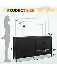 Wlive Wide Fabric Dresser 6 Drawer Tv Stand for 68" Dressers Bedroom Furniture Large Storage Tower Unit with Bins Bedroo