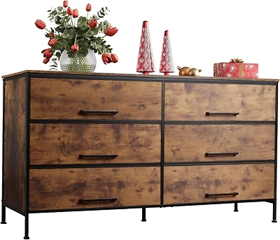 Wlive Wide Fabric Dresser 6 Drawer Tv Stand for 68" Dressers Bedroom Furniture Large Storage Tower Unit with Bins Bedroo