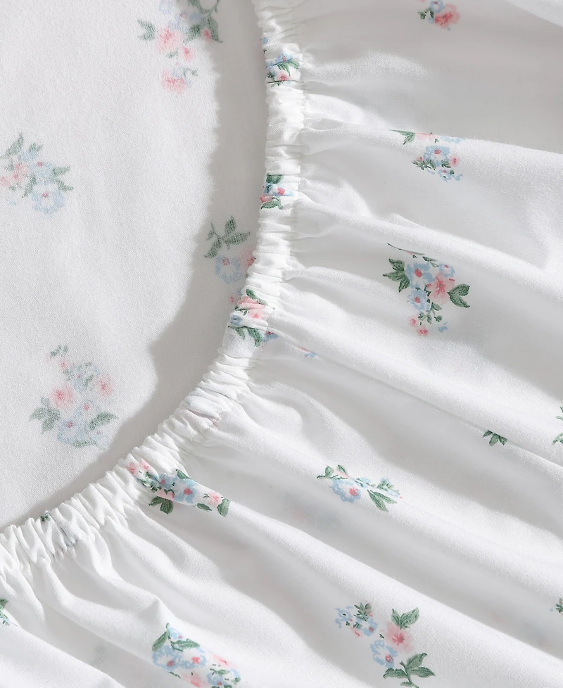Laura Ashley Harperette Printed Hem 200-Thread Count Cotton Percale 4 -Pc. Sheet Set, Full
