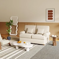 66" Modern Sofa Couches for Living Room Natural Linen Deep Seat Sofa with Pillow