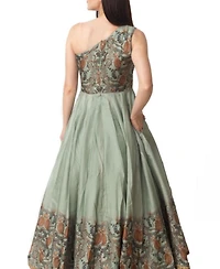 Raas Women's Fit and Flare Dress with Multi-Color Belt Rhinestone Mirrorwork