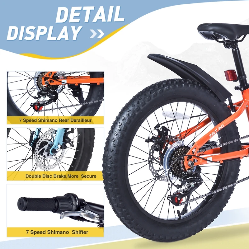 Streamdale Boys'/Girls' 24" Fat Tire Mountain Bike, 7-Speed