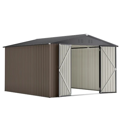 Streamdale Furniture 10' x 10' Metal Storage Shed for Ourdoor, Steel Yard Shed with Design of Lockable Doors, Utility and Tool Storage for Garden, Bac