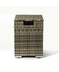 Streamdale Beige Rattan Fire Pit Table with Tank Holder and Ceramic Tile Tabletop