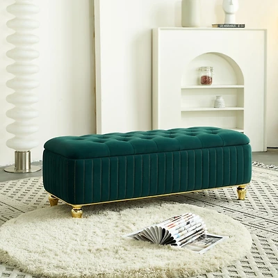 Streamdale 47'' Velvet Storage Ottoman, Gold Accents
