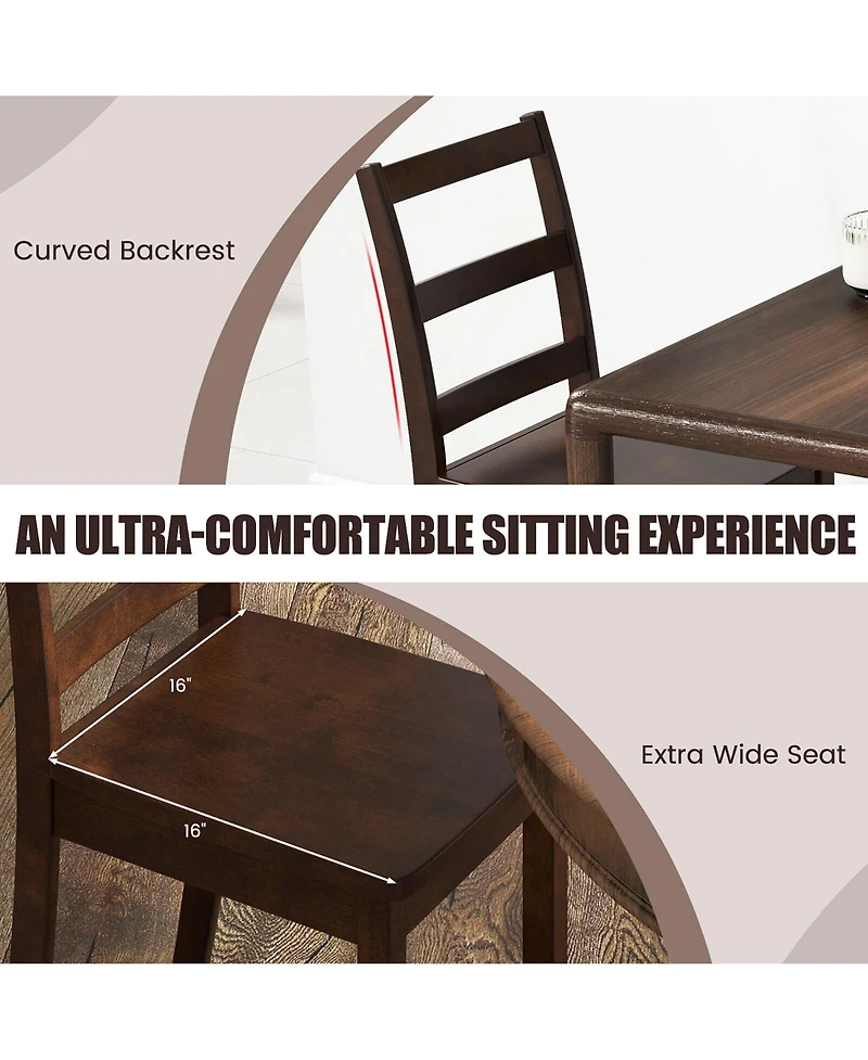 Gymax Set of 4 Dining Chairs Ladder Back Armless Side Chair w/ Solid Rubber Wood Legs