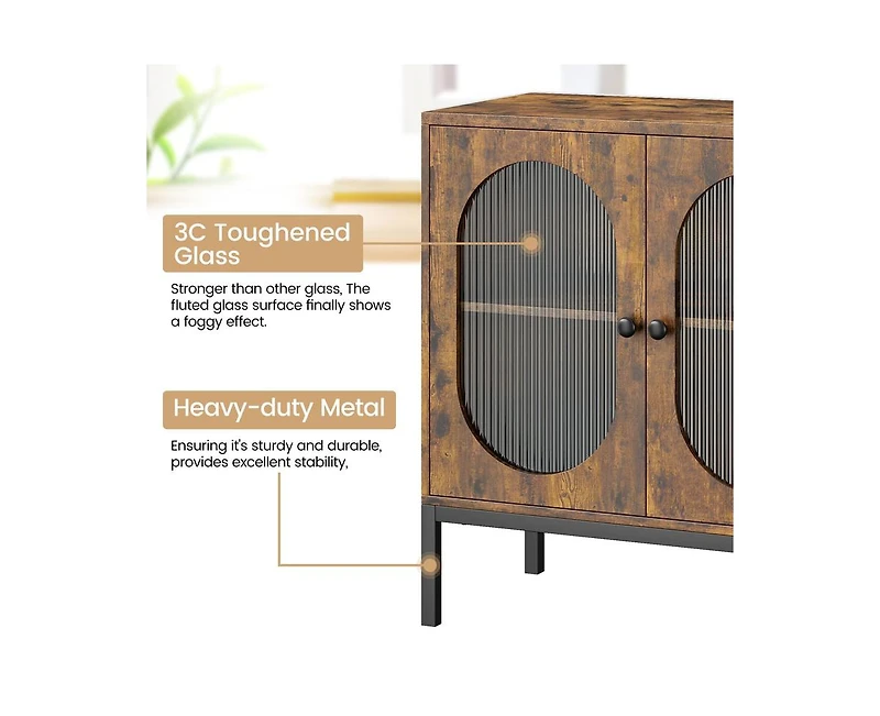 gaomon Buffet Cabinet, Rattan Storage Cabinet with Doors and Shelves, Accent Cabinet Sideboard, Wood Console Cabinet with Storage Entryway Cabinet for