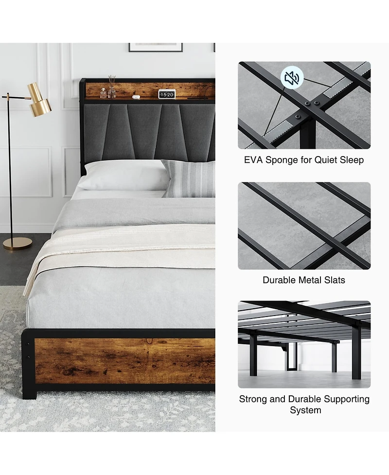 gaomon King Size Bed Frame with Storage Linen Upholstered Headboard