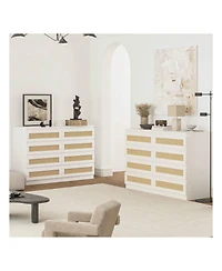 8 Drawer Double Dresser For Bedroom, Rattan Chest Of Dressers, Modern Wooden Dresser Chest
