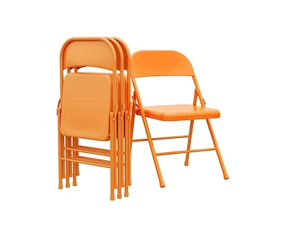 Dining Chairs Set of 4, Foldable Dining Chairs with Metal Frame Hold Up to 350 Pounds, Portable Orange Kitchen Chair Suitable for Dining Room, Living