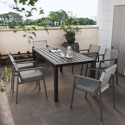 Streamdale Furniture Outdoor Dining Set, Aluminum Dining Chair Set of 6 with Rope + Aluminum Dining Table, Gray+Black