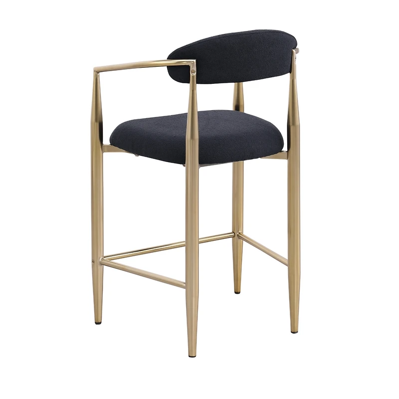 Streamdale Furniture Modern Boucle Bar Stools Set of 2 Modern Upholstered Bar Height Barstools Vintage High Island Chairs with Metal Frame/Back/Arms f