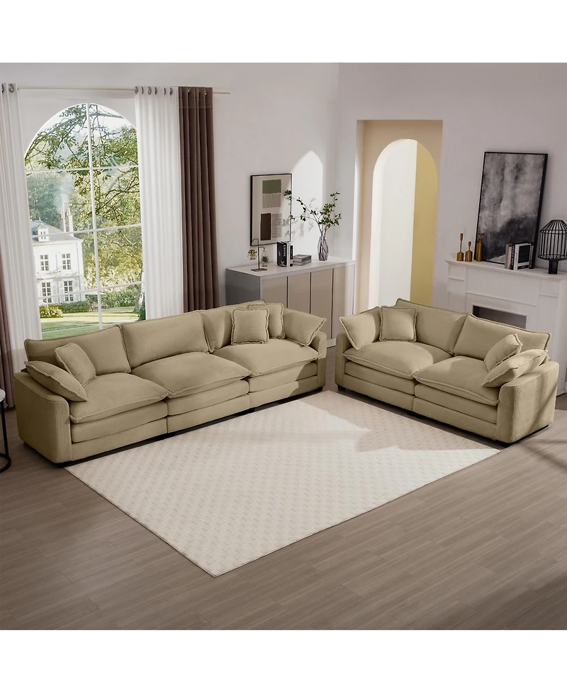 Streamdale Furniture Modern Fabric Living Room Sofa Two Piece Set, Two 2-Seater Sofas with 8 Cushion Upholstery Large Deep Seat Recliner, Tan Corduroy