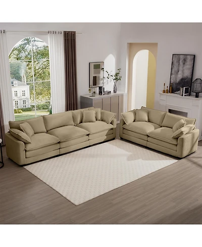 Streamdale Furniture Modern Fabric Living Room Sofa Two Piece Set, Two 2-Seater Sofas with 8 Cushion Upholstery Large Deep Seat Recliner, Tan Corduroy