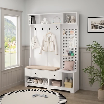 Streamdale Hallway Hall Tree with Bench, Shelves & Pegboard