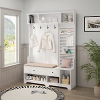 Streamdale Hallway Hall Tree with Bench, Shelves & Pegboard