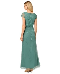 Adrianna Papell Women's Boat-Neck Short-Sleeve Beaded Blouson Gown