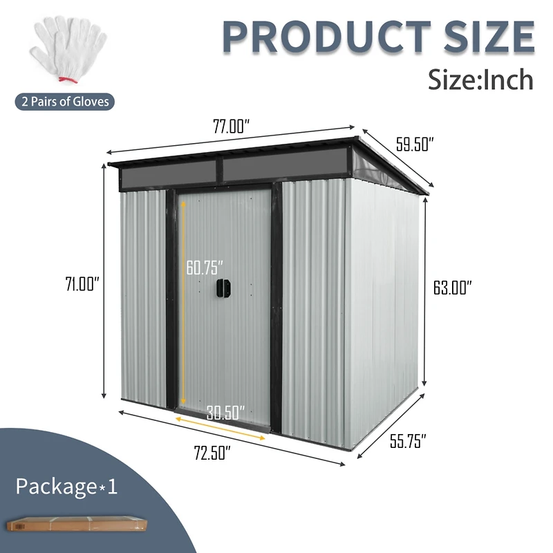 6ft x 5ft Outdoor Metal Storage Shed with Lockable Sliding Doors and Transparent plate for Garden, Lawn ( White and Black )