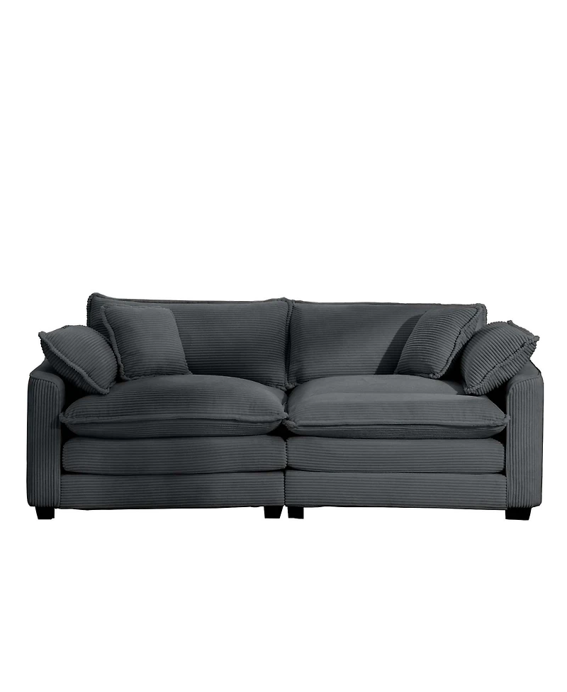 Streamdale Furniture Modern Fabric Living Room Sofa with 4 Pillows Upholstered Large Deep Seating Loveseat, Grey Corduroy