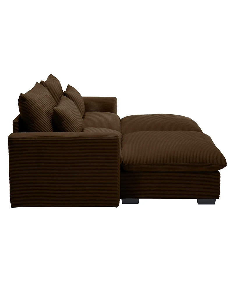 Streamdale Furniture Corduroy Two-Seater Sofa with 2 Storage Footrest, 2 Seater Sectional deep seat sofa,Comfy Couches for Living Room, Brown Sofa