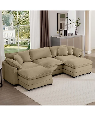 Streamdale Furniture Oversized Modular Cushion Sofa, Portable Ottoman, L-Shaped Corner Low Back Deep Seating Spacious Sofa Set and Sofa Bed for Home A