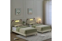 gaomon Led Twin Bed Frame with Light Pink Upholstered Adjustable Headboard, Velvet Platform, Wooden Slat Support, Noise-Free Construction, No Box Spri