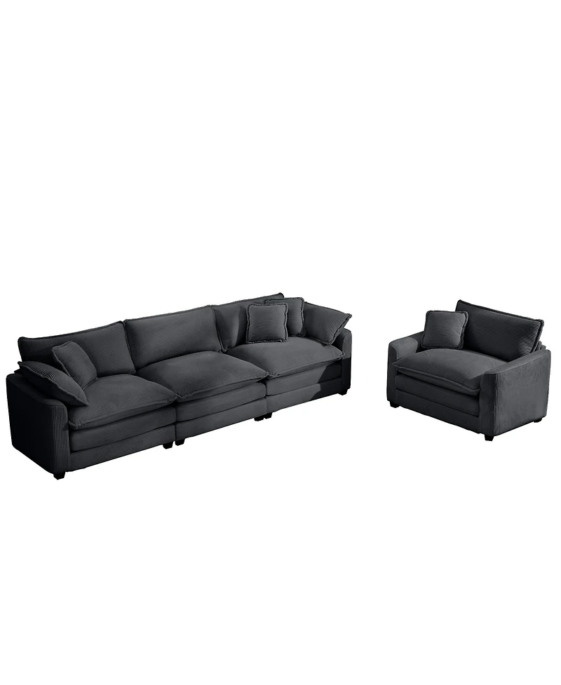 Streamdale Furniture Mid-Century Modern Sectional Set of Two, One 3-Seater Sectional and One Single-Seater Sectional with 2 Arm Pillows and 4 Throw Pi