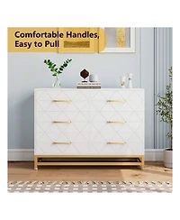 gaomon Dresser For Bedroom With 6 Drawer Double Dressers, Modern Wooden Chest, Beside Table Closet, Nursery, Living Room