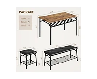 gaomon Dining Table with Benches, Kitchen Set for 4, Room Upholstered Bench and Square Stools, Metal Wood