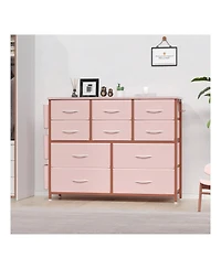 Dresser For Bedroom, 10 Drawers Fabric Storage Drawer, Dressers & Chest Of Drawers With Side Pockets, Hooks, Wood Tabletop For Closet, Living Room, Ha