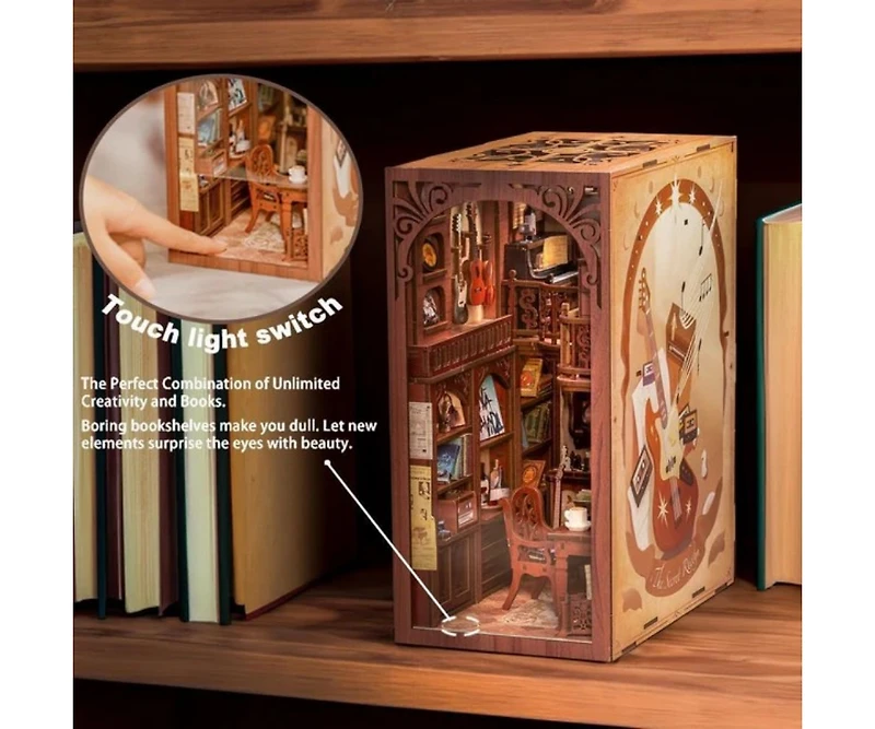 Cutebee Diy Book Nook Kit, Bookshelf Insert Decor Diy Miniature Music House Dollhouse Kit for Adults and Teens, Booknook Model Build Creativity Gift K