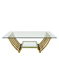 47" Rectangle Modern Stainless Steel Coffee Table, Double-Layer Clear Tempered Glass Coffee Table, Center Table Table with Storage, for Living Ro