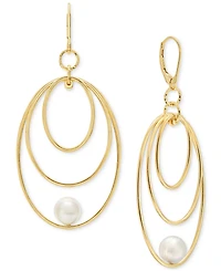 Cultured Freshwater Pearl (7.5-8mm) Oval Drop Earrings in 14k Gold over Sterling Silver Made in Italy