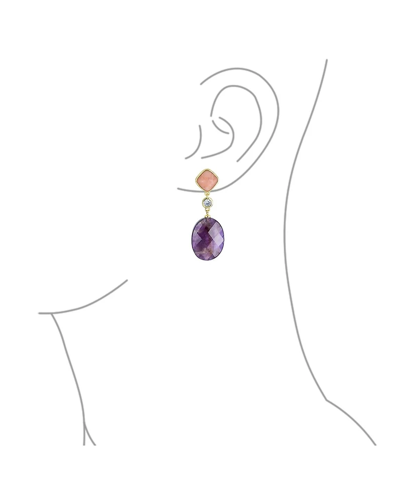 Bling Jewelry Big Oval Briolette Purple Natural Amethyst Dangle Earrings Gold Plate