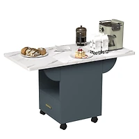 39.4" Wood Folding Dining Table with 4 Wheels, Wood Folding End Table with Wheels, Folding Dining Table with Storage Rack and 1 Drawers, Movable