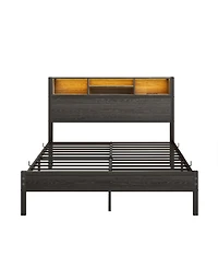 Streamdale Full Size Storage Bed Frame with Charging Station & Bookcase