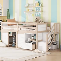 Streamdale Twin Low Loft Bed with Stair, Drawer, Shelf - Cream
