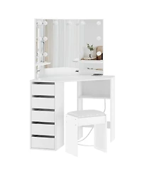 gaomon Table with Mirror Lamp,Dressing Table with Charging, 5 Drawers