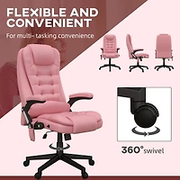 High Back Vibration Massage Office Chair with 6 Vibration Points, Heated Reclining Pu Leather Computer Chair with Armrest and Remote, Pink