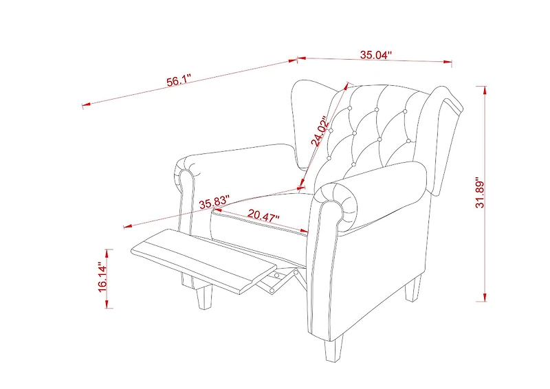 Modern Tufted Push Back Armchair Technical Leather Chair, Adjustable Single Sofa Chair with Sturdy Wood Legs for Bedroom, Living Room, Small Space(Col